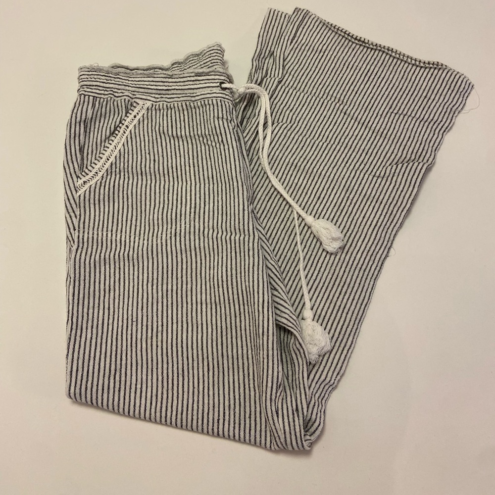 Jolt Linen Blend Striped Wide Leg Black and White Pants